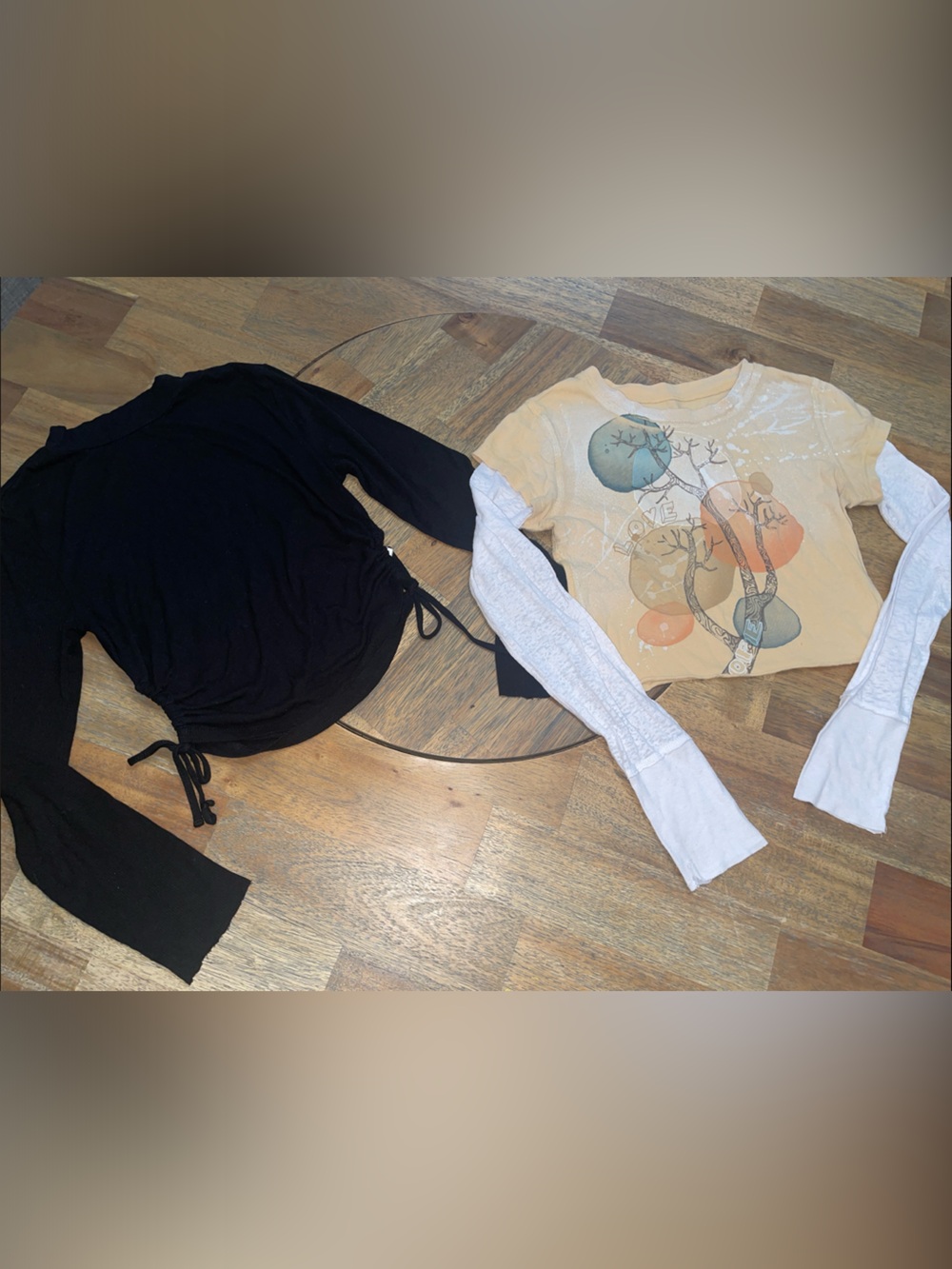 Black Long Sleeve Ruched Side Top and Mudd Tree Design Top